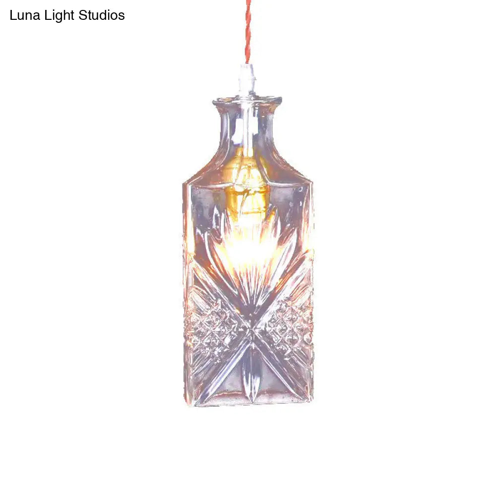 Clear Textured Glass Tapered Suspension Light - Industrial Loft Pendant Lamp