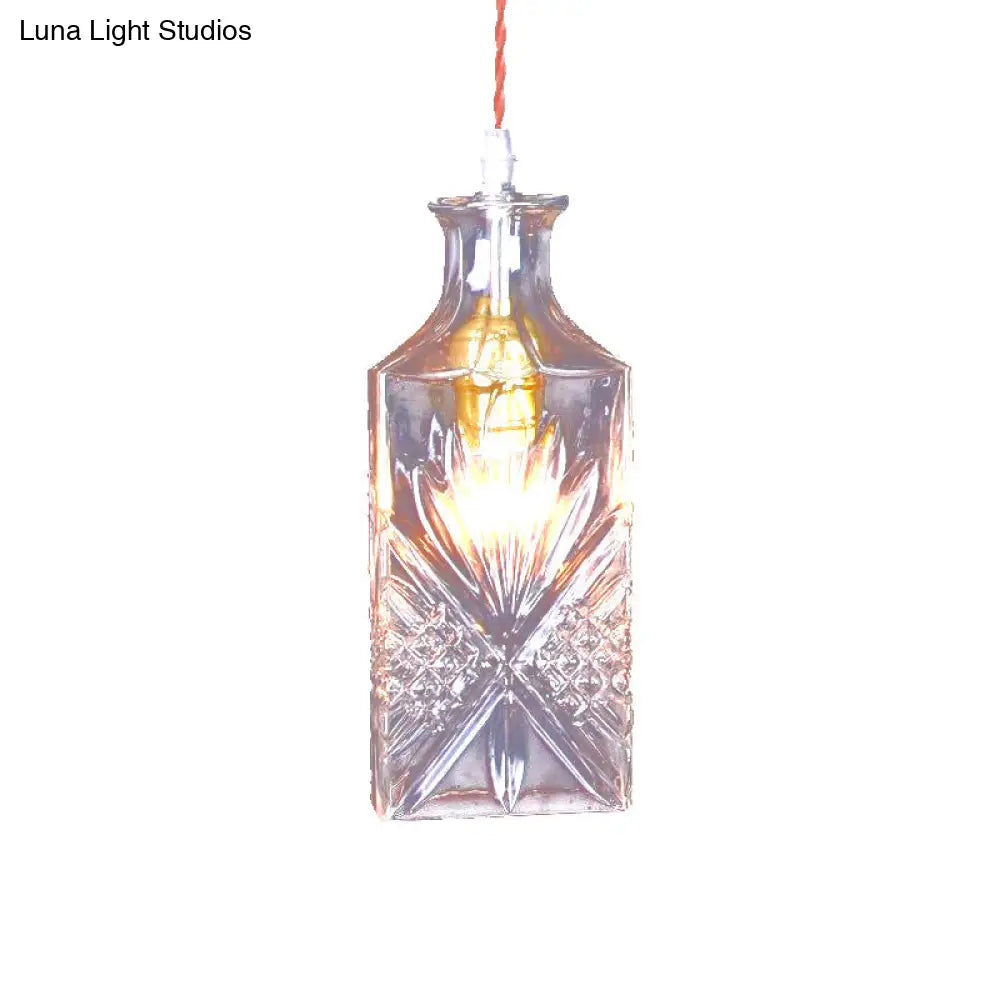 Industrial Clear Glass Suspension Light - Textured Tapered Diamond Design | 1 Bulb Bar Pendant Lamp