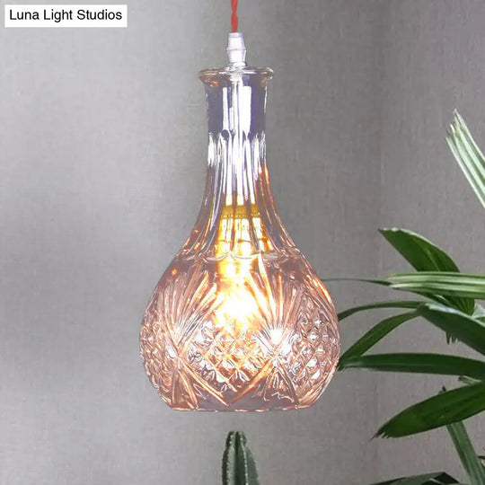 Clear Textured Glass Tapered Suspension Light - Industrial Loft Pendant Lamp / B