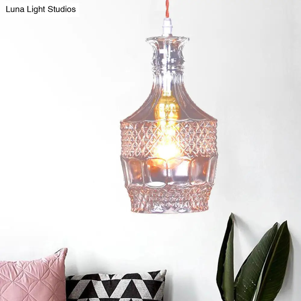 Clear Textured Glass Tapered Suspension Light - Industrial Loft Pendant Lamp / C