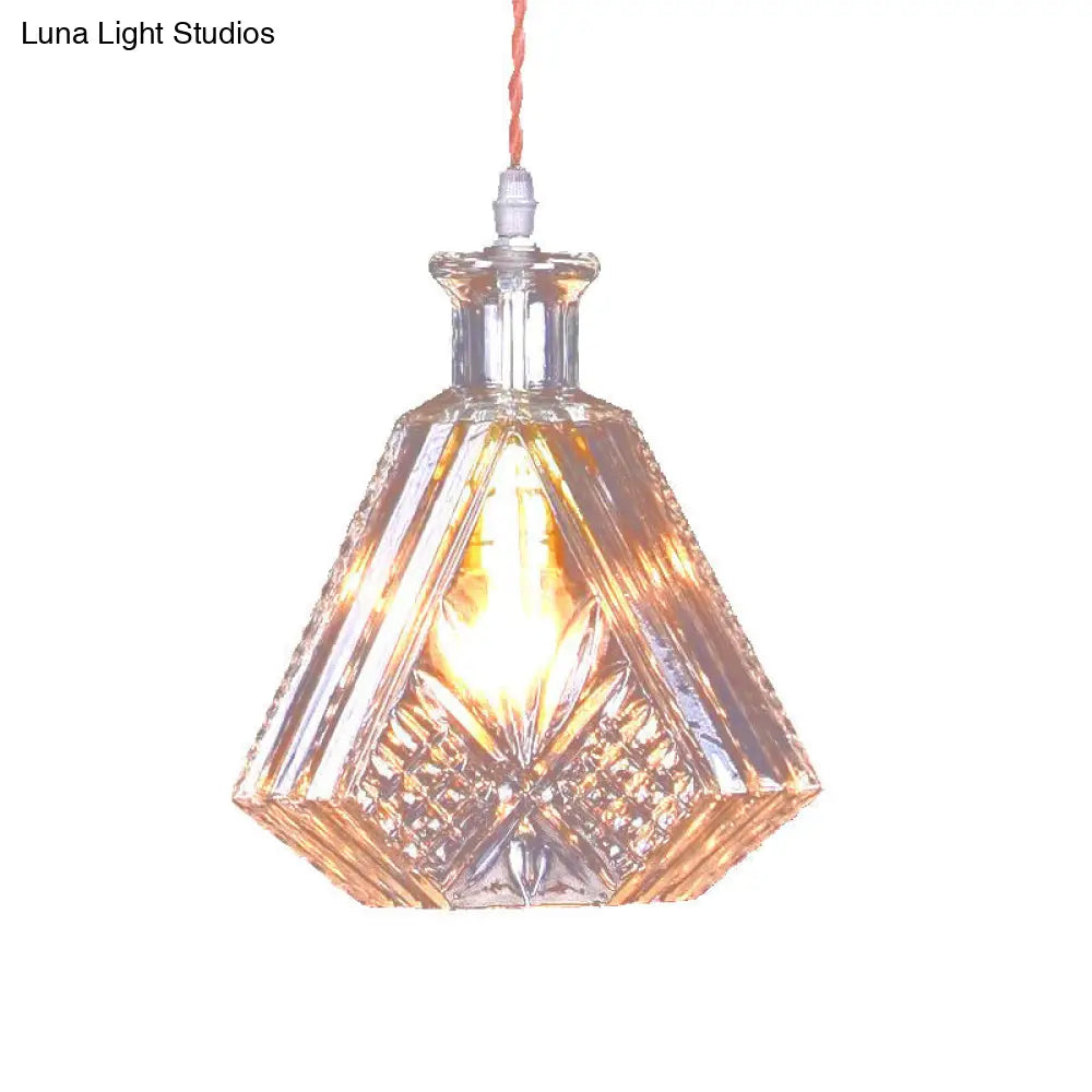 Clear Textured Glass Tapered Suspension Light - Industrial Loft Pendant Lamp