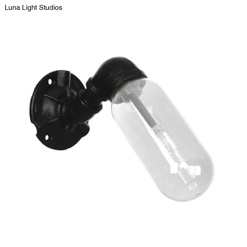 Industrial Clear Glass Wall Lamp Lighting With Pipe Design - Black Sconce Light Fixture