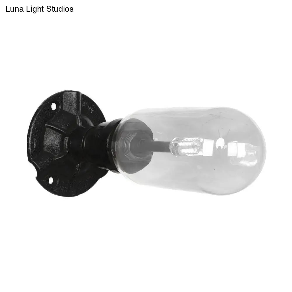 Industrial Clear Glass Wall Lamp Lighting With Pipe Design - Black Sconce Light Fixture