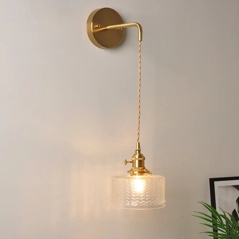 Industrial Clear Glass Wall Light Fixture - Bedside Mount / D