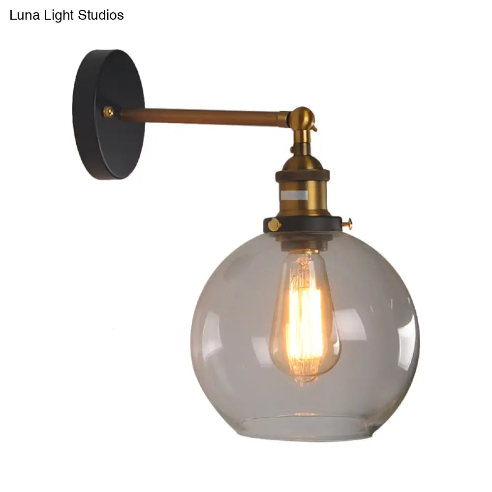 Industrial Clear Glass Wall Light Kit With Adjustable Joint - Black-Brass Finish