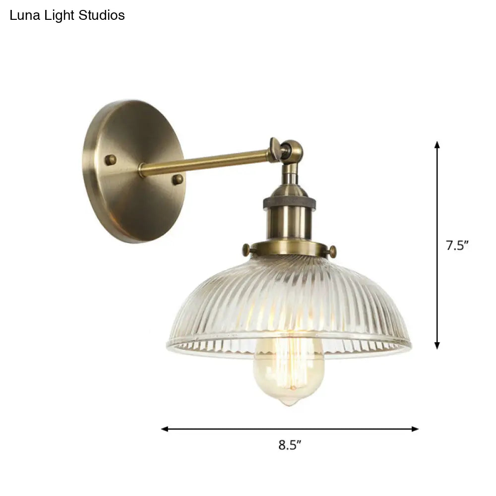 Industrial Clear Glass Wall Light With Brass Cone/Bell Swivel Shade - Single Dining Room Mount