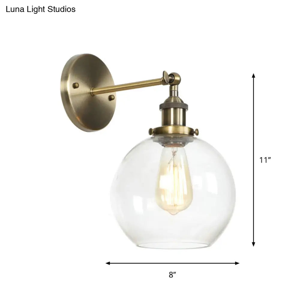 Industrial Clear Glass Wall Light With Brass Cone/Bell Swivel Shade - Single Dining Room Mount