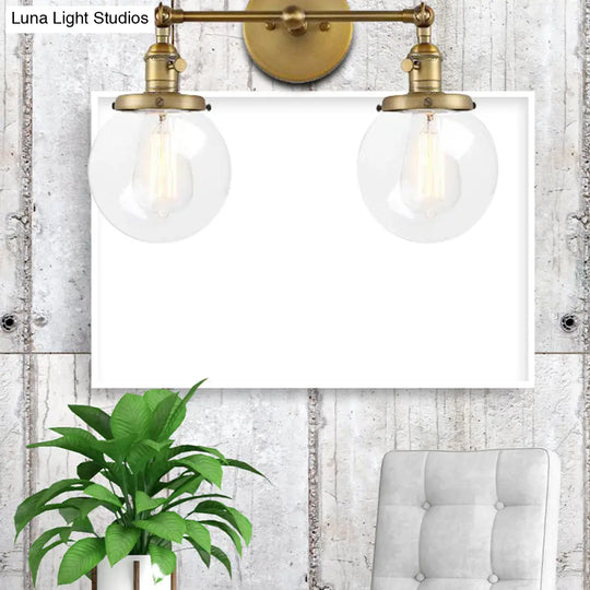 Industrial Clear Glass Wall Sconce With 2 Lights For Living Or Study Room