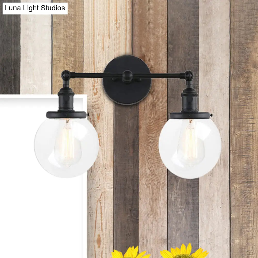 Industrial Clear Glass Wall Sconce With 2 Lights For Living Or Study Room