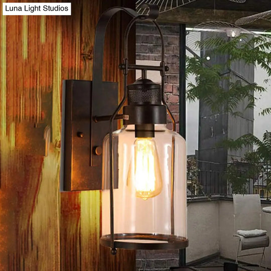 Industrial Clear Glass Wall Sconce With Cage And 1 Light