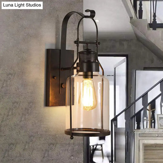 Industrial Clear Glass Wall Sconce With Cage And 1 Light