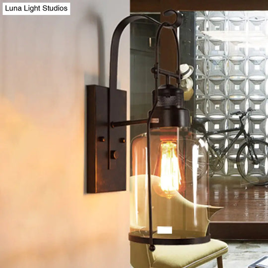 Industrial Clear Glass Wall Sconce With Cage And 1 Light