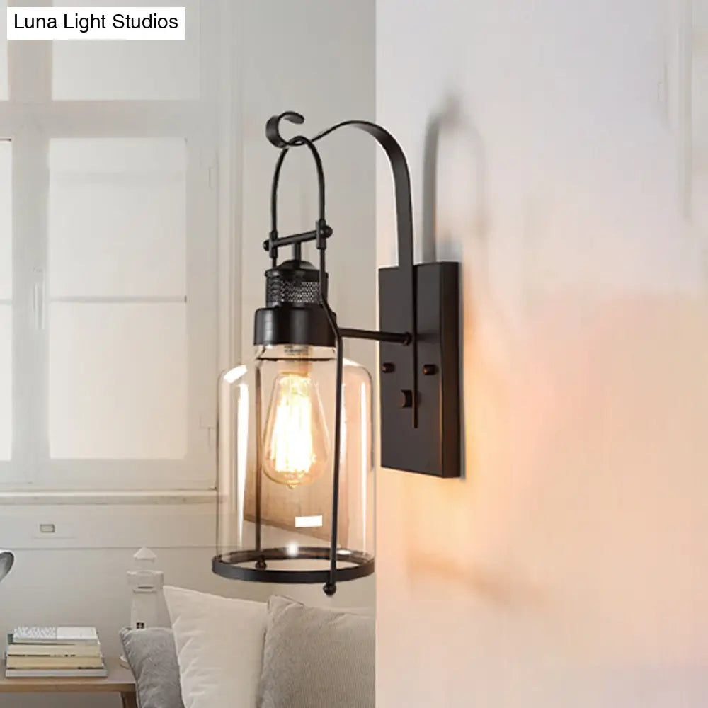 Industrial Clear Glass Wall Sconce With Cage And 1 Light