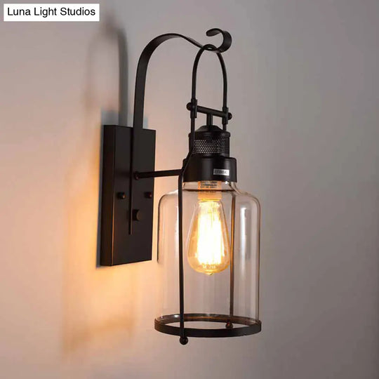 Industrial Clear Glass Wall Sconce With Cage And 1 Light