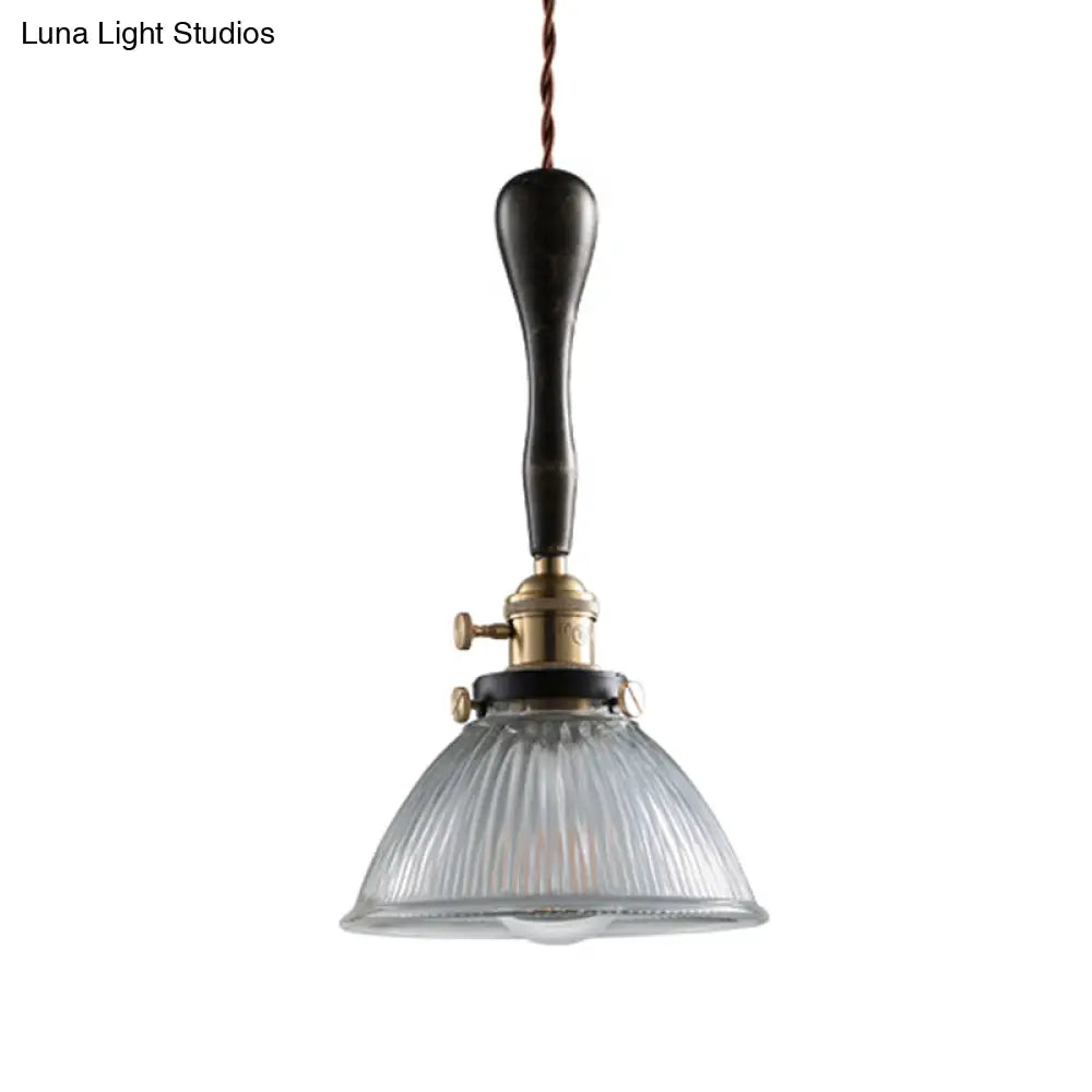 Industrial Clear Prismatic Glass Pendant Light - Bowl Dining Room Lighting Black Hanging Lamp