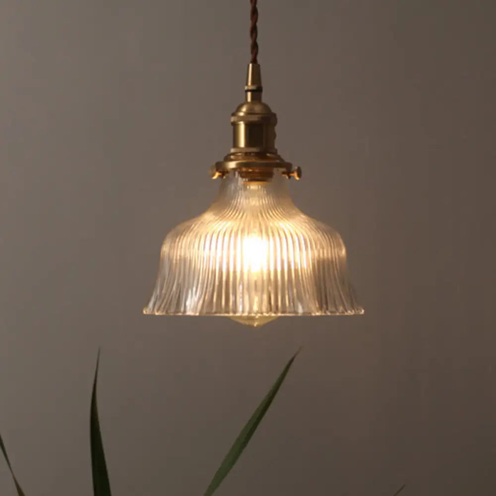 Industrial Clear Textured Glass Pendant Lamp - 1 Light Brass Barn Hanging Indoor 6’/8 / 6’