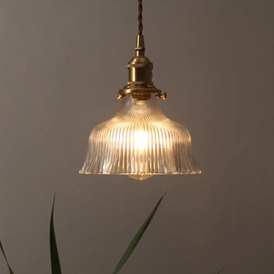 Industrial Clear Textured Glass Pendant Lamp - 1 Light Brass Barn Hanging Indoor 6’/8 / 6’