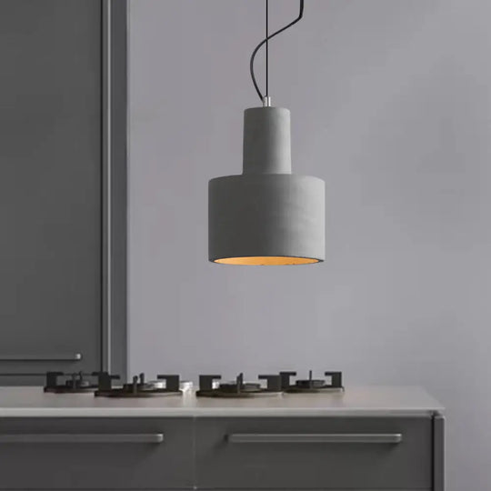 Industrial Coffee Shop Hanging Pendant Lamp With Cement Shade - 1-Light Ceiling Light Grey /