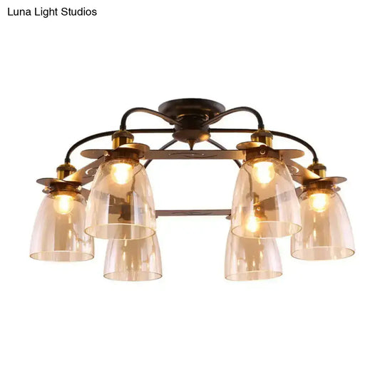 Industrial Cognac Glass Bell Semi Flush Ceiling Lamp (3/5/6 Heads) In Aged Brass - Perfect For