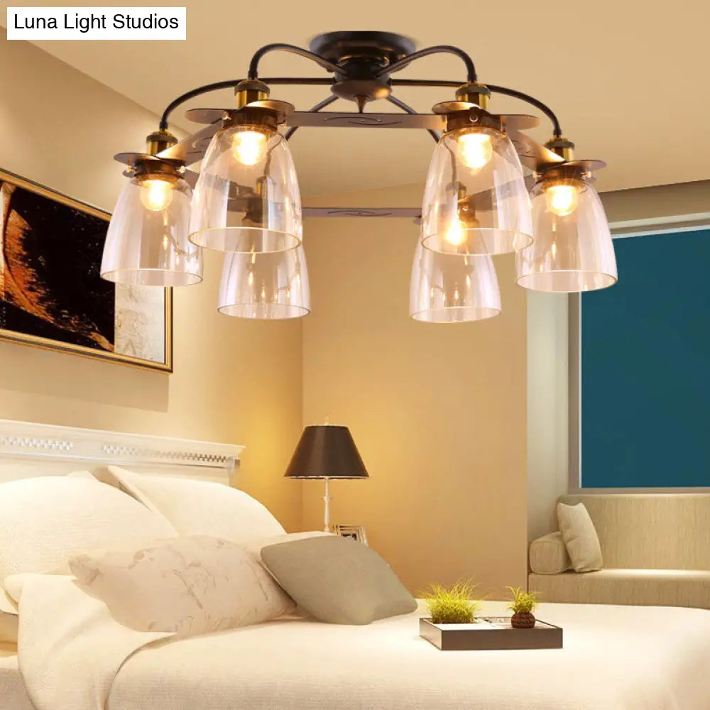 Industrial Cognac Glass Bell Semi Flush Ceiling Lamp (3/5/6 Heads) In Aged Brass - Perfect For