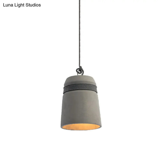 Industrial Concrete Bell Shade Pendant Ceiling Light - 1 Grey With Rope Detailing