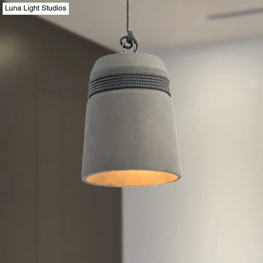 Industrial Concrete Bell Shade Pendant Ceiling Light - 1 Grey With Rope Detailing