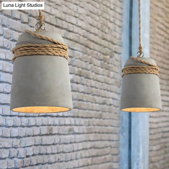 Industrial Concrete Bell Shade Pendant Ceiling Light - 1 Grey With Rope Detailing / C