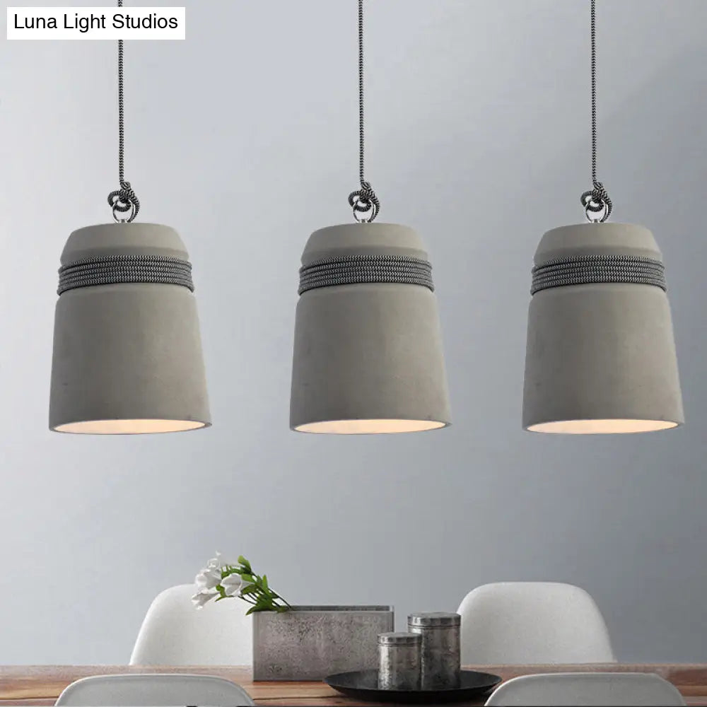 Industrial Concrete Bell Shade Pendant Ceiling Light - 1 Grey With Rope Detailing / B