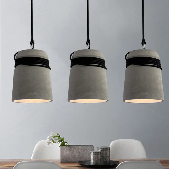 Industrial Concrete Bell Shade Pendant Ceiling Light - 1 Grey Hanging Fixture With Rope Accent / A