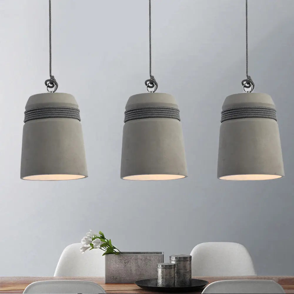 Industrial Concrete Bell Shade Pendant Ceiling Light - 1 Grey Hanging Fixture With Rope Accent / B