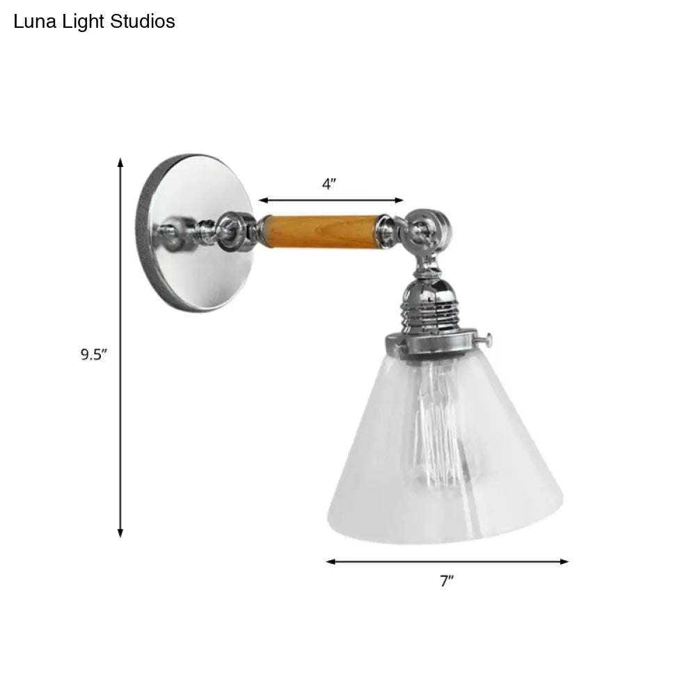 Industrial Cone Glass Wall Lamp - Single Bulb Sconce Light For Dining Room 8/4/14