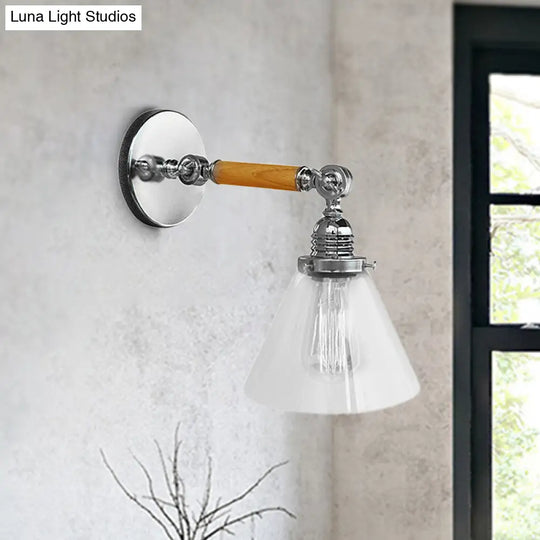 Industrial Cone Glass Wall Lamp - Single Bulb Sconce Light For Dining Room 8/4/14