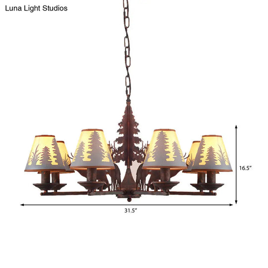 Industrial Cone Metal And Fabric Chandelier - Rust Finish 3/5/8 Light Pendant Lighting For Dining