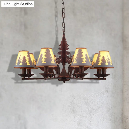 Industrial Cone Metal And Fabric Chandelier - Rust Finish 3/5/8 Light Pendant Lighting For Dining