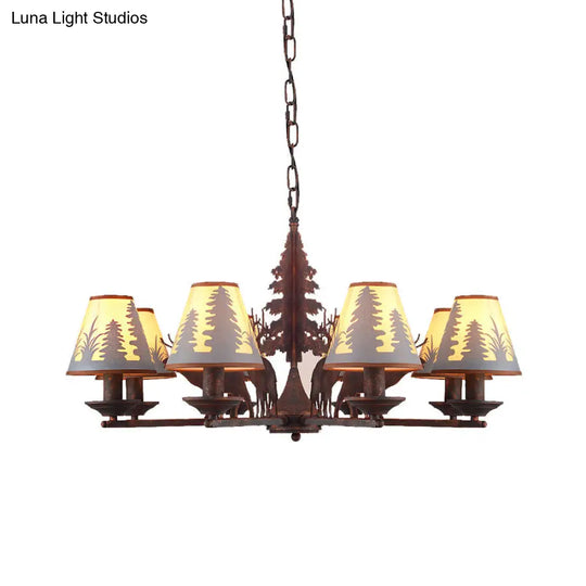 Industrial Cone Metal And Fabric Chandelier - Rust Finish 3/5/8 Light Pendant Lighting For Dining