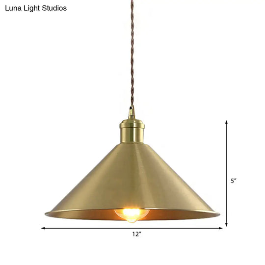 Industrial Metal Hanging Light Fixture With Adjustable Cord - Brass Cone Pendant Lighting 7/9.5 W 1