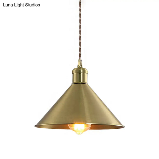 Industrial Metal Hanging Light Fixture With Adjustable Cord - Brass Cone Pendant Lighting 7/9.5 W 1