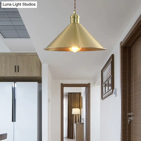 Industrial Metal Hanging Light Fixture With Adjustable Cord - Brass Cone Pendant Lighting 7/9.5 W 1