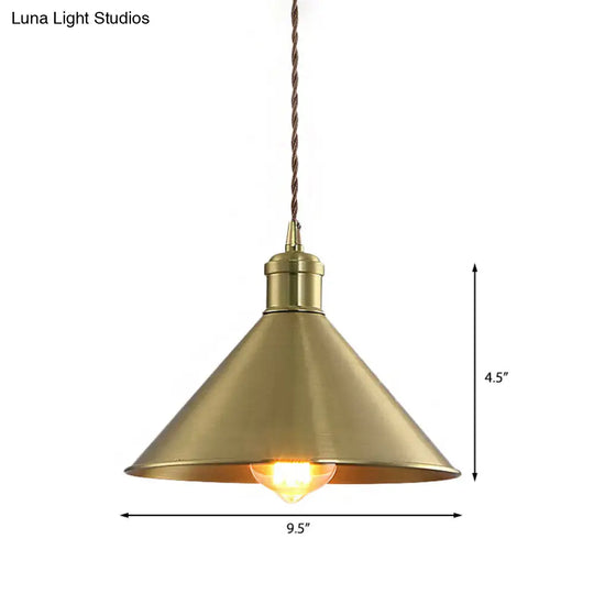 Industrial Metal Hanging Light Fixture With Adjustable Cord - Brass Cone Pendant Lighting 7/9.5 W 1
