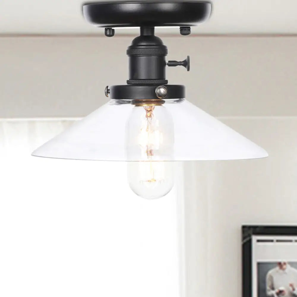 Industrial Cone/Saucer Ceiling Light Fixture - Clear/White Semi Flush For Dining Room Clear / Cone