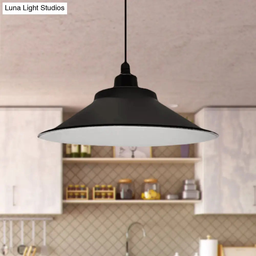 Industrial Cone-Shaded Hanging Pendant Light - Black 12’/14’ Diameter