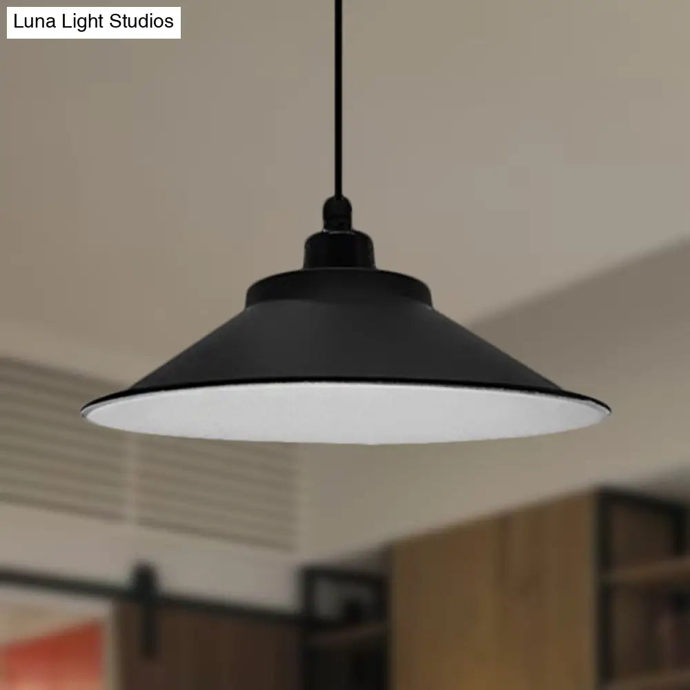 Industrial Cone-Shaded Hanging Pendant Light - Black 12’/14’ Diameter