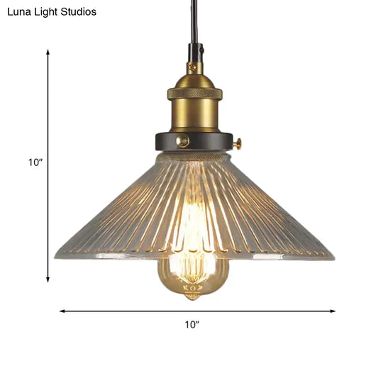 Industrial Cone-Shaded Single Light Pendant - Black/Clear