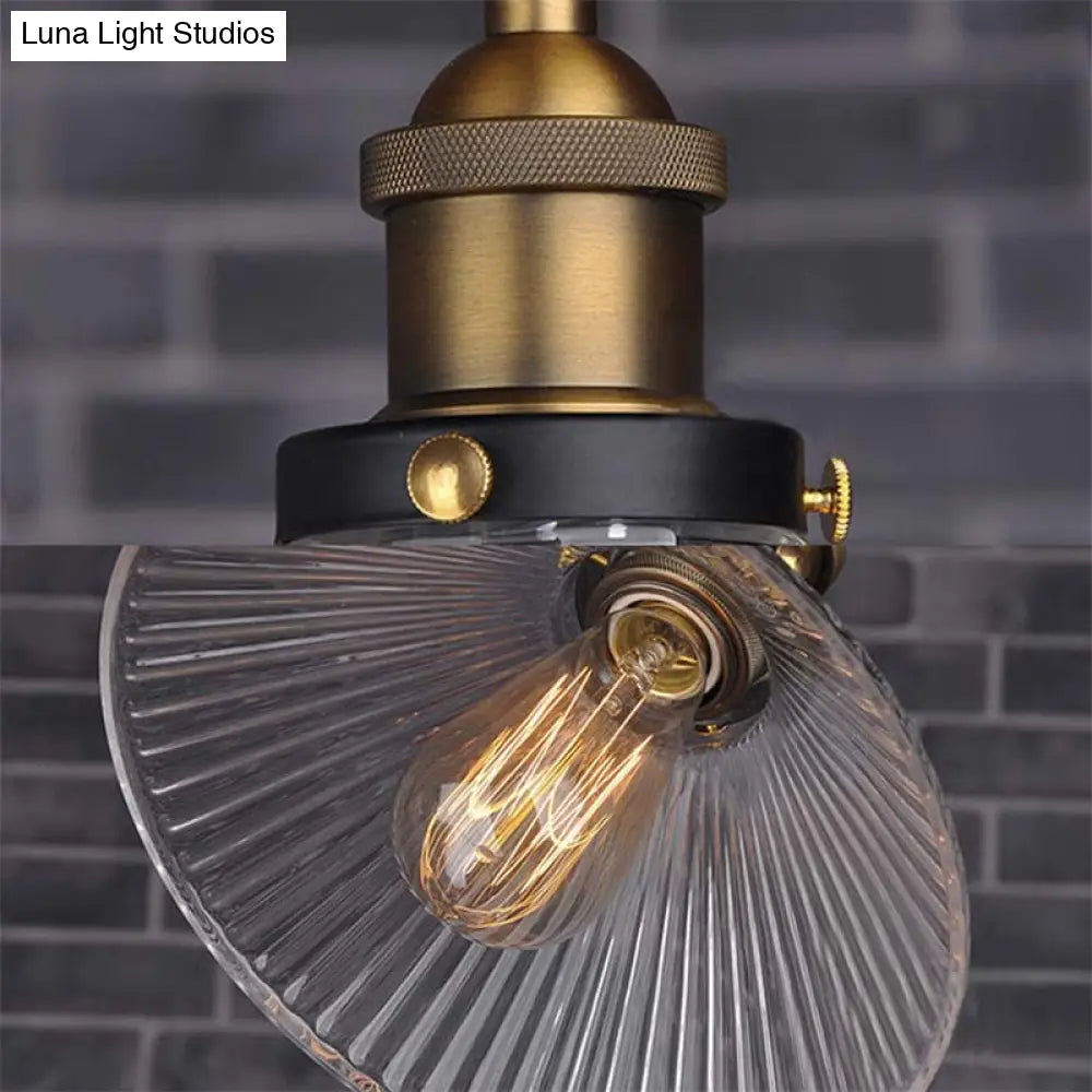 Industrial Cone-Shaded Single Light Pendant - Black/Clear