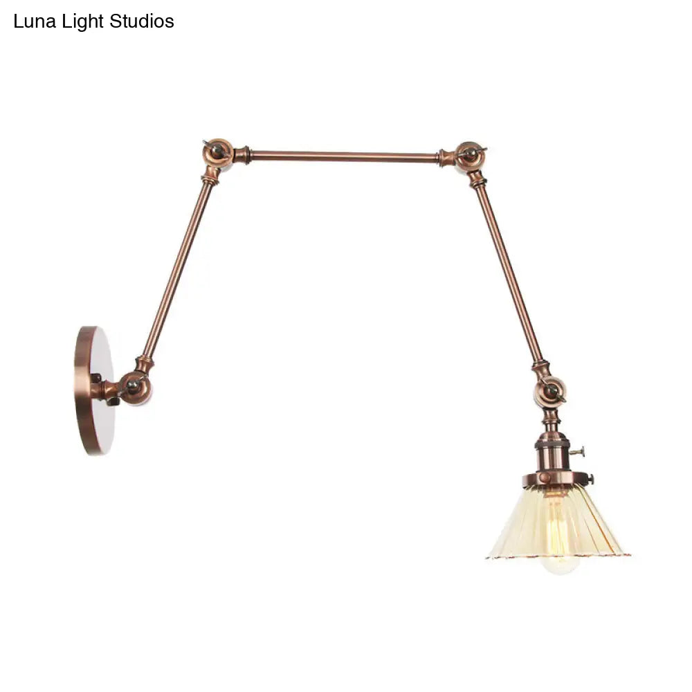 Industrial Cone Wall Light With Clear/Amber Glass And Arm - Black/Bronze/Brass (8+8/8+8+8)