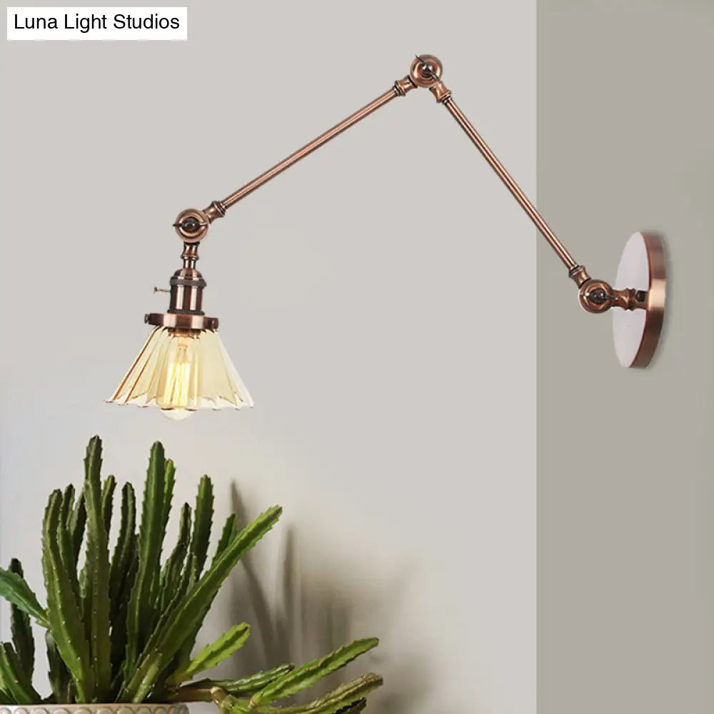 Industrial Cone Wall Light With Clear/Amber Glass And Arm - Black/Bronze/Brass (8+8/8+8+8)