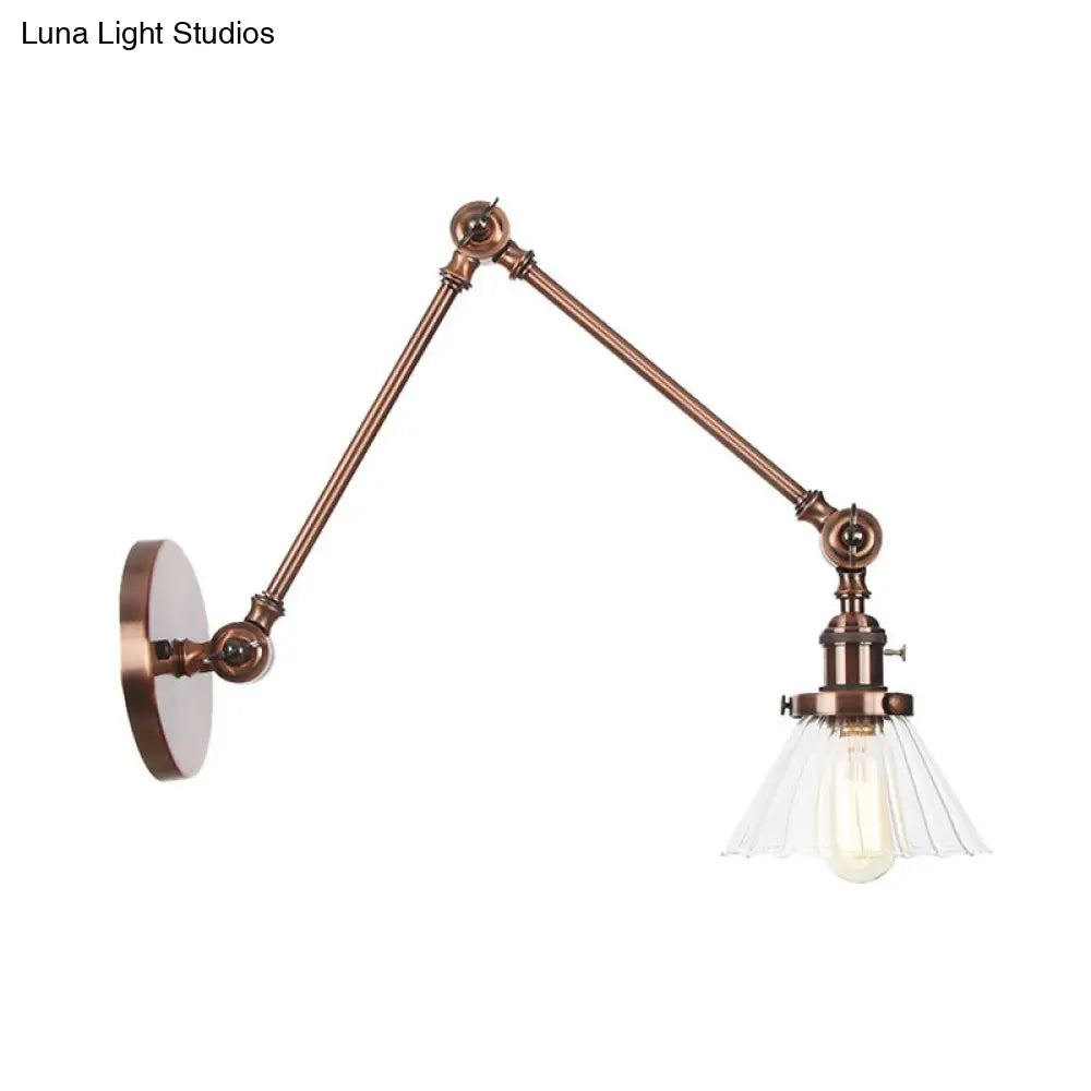 Industrial Cone Wall Light With Clear/Amber Glass And Arm - Black/Bronze/Brass (8+8/8+8+8)