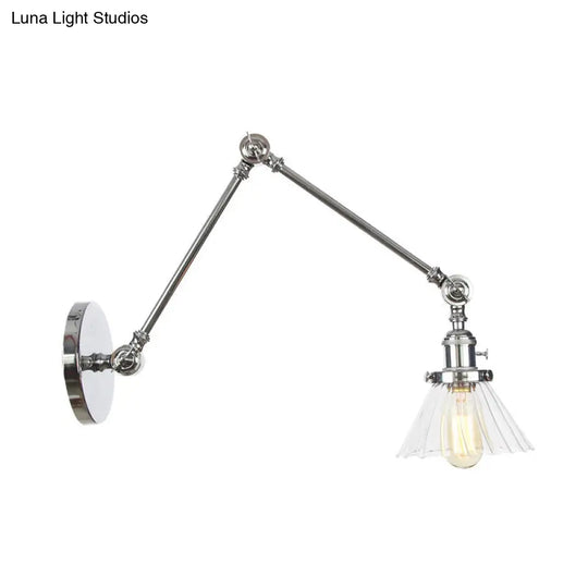 Industrial Cone Wall Light With Clear/Amber Glass And Arm - Black/Bronze/Brass (8+8/8+8+8)