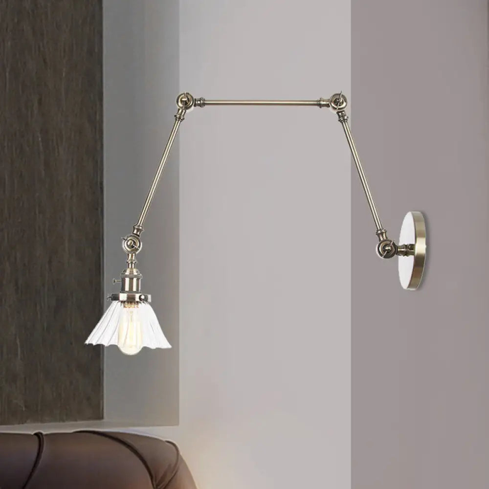 Industrial Cone Wall Light With Clear/Amber Glass And Arm - Black/Bronze/Brass (8+8/8+8+8) Bronze /