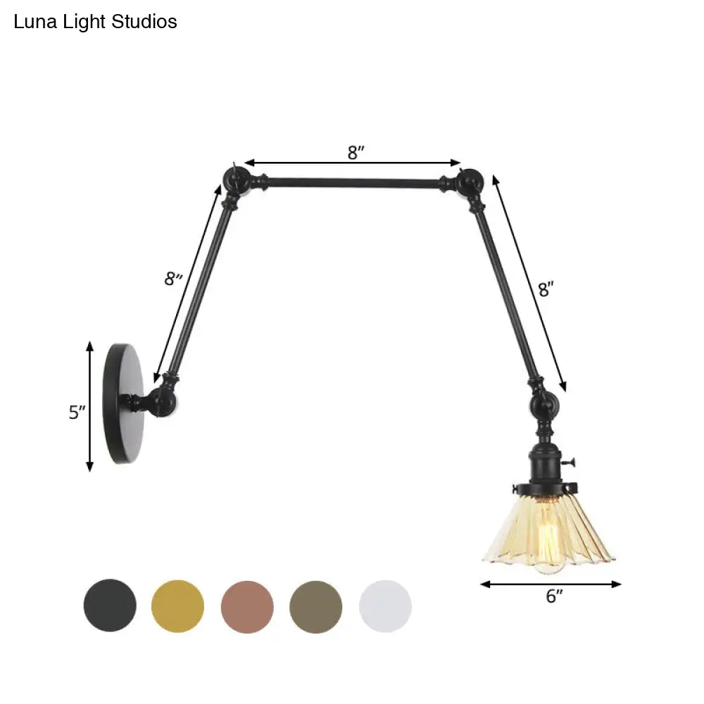 Industrial Cone Wall Light With Clear/Amber Glass And Arm - Black/Bronze/Brass (8+8/8+8+8)